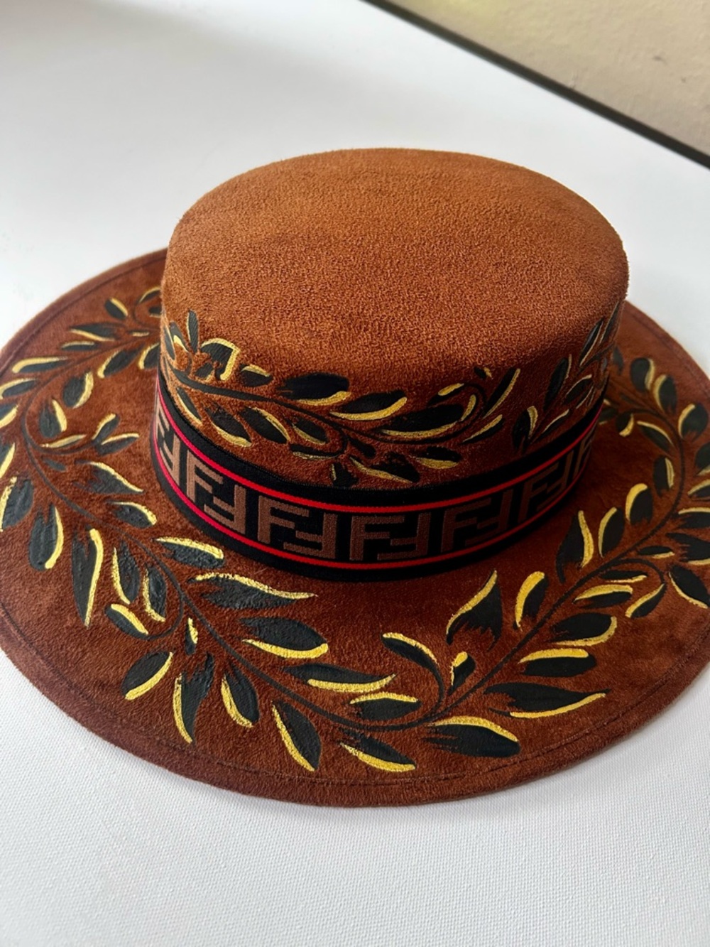 Suede Letter "F" embellished Wide-Brim Hat